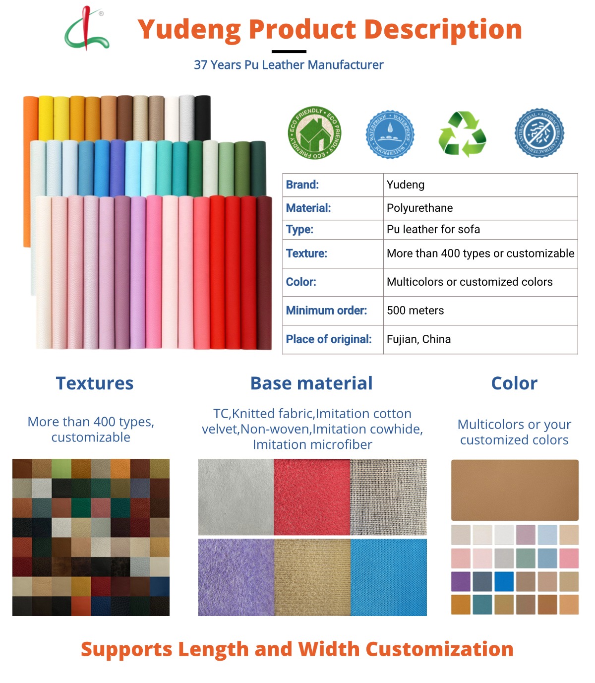 Yudeng pu leather for sofa product description