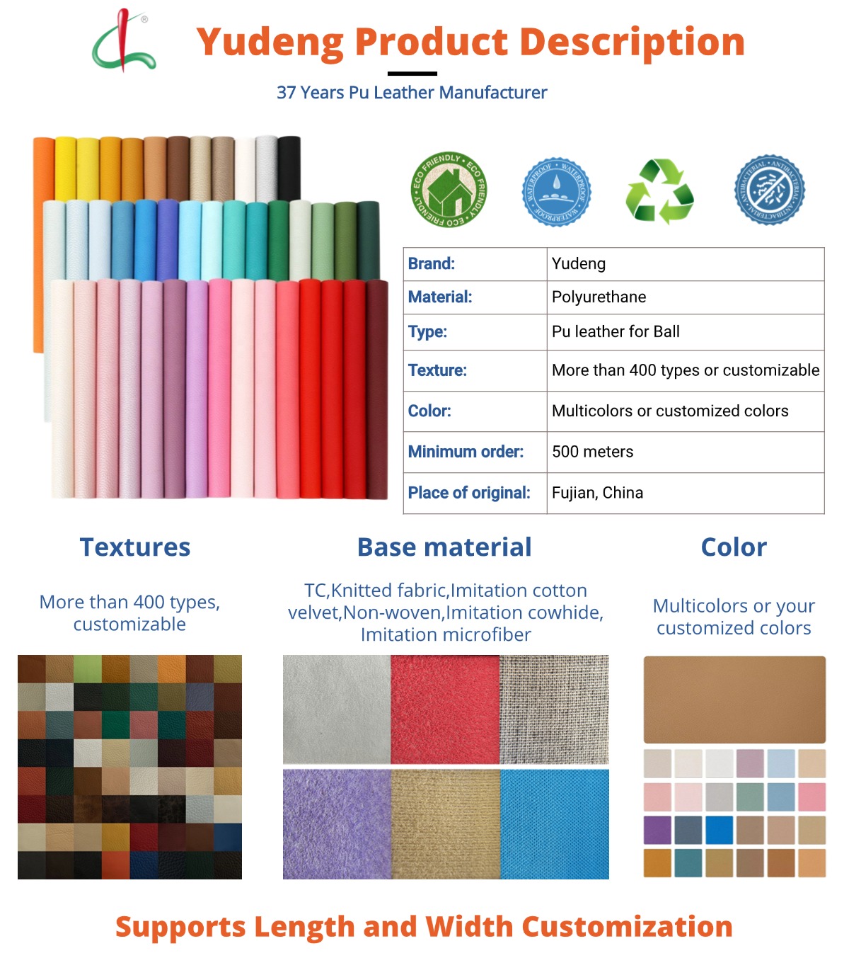 Yudeng pu leather for ball Product description