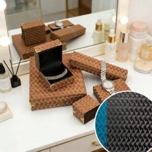 Elastic Crescent Patterned Pu Leather Factory for Jewelry Boxes