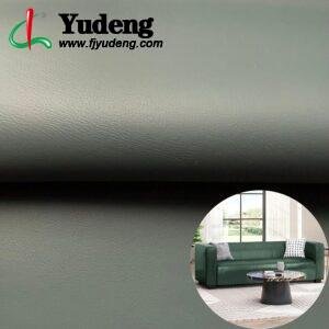 Piel sintética de poliuretano color verde bosque para muebles de alta gama.