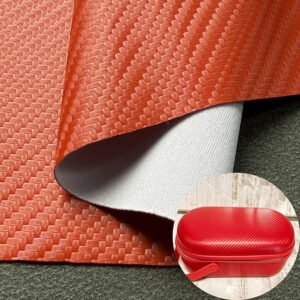 3D Woven Texture Carbon Fiber Pattern Red PU Leather for Packaging Box (Heat-Pressable)