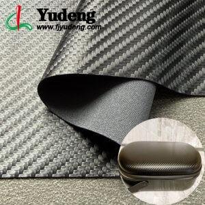Carbon Fiber Pattern Black Rexine PU Leather for Package Box Surface Cover (Colorfast, Heat-Pressable)