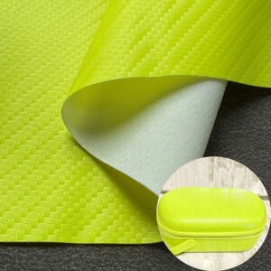 3D Woven Texture Carbon Fiber Pattern Neon Lime PU Leather for Packaging Box (Heat-Pressable)