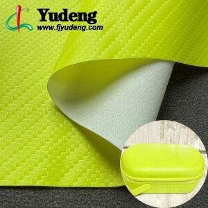 3D Dokulu Karbon Fiber Desenli Neon Limon Yeşili PU Deri, Paket Kutusu Yüzey Kaplaması İçin (Isı Preslenebilir)