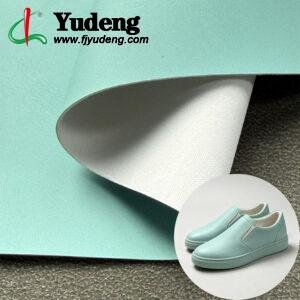 Material de couro sintético PU azul claro para calçados