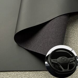 Black PU Coated Fabric PU Leather Roll Material for Steering Wheel Cover