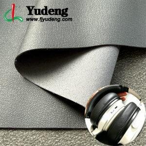 Couro sintético PU na cor rexina preta para fones de ouvido.