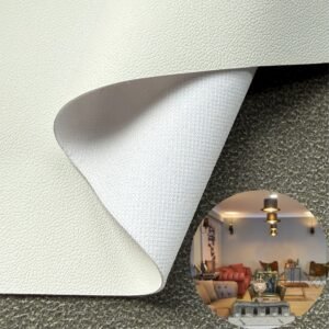 Rollo de tela de cuero sintético PU rexine blanca para tapicería de muebles o decoración (sofás, camas, armarios, paredes interiores, etc.).